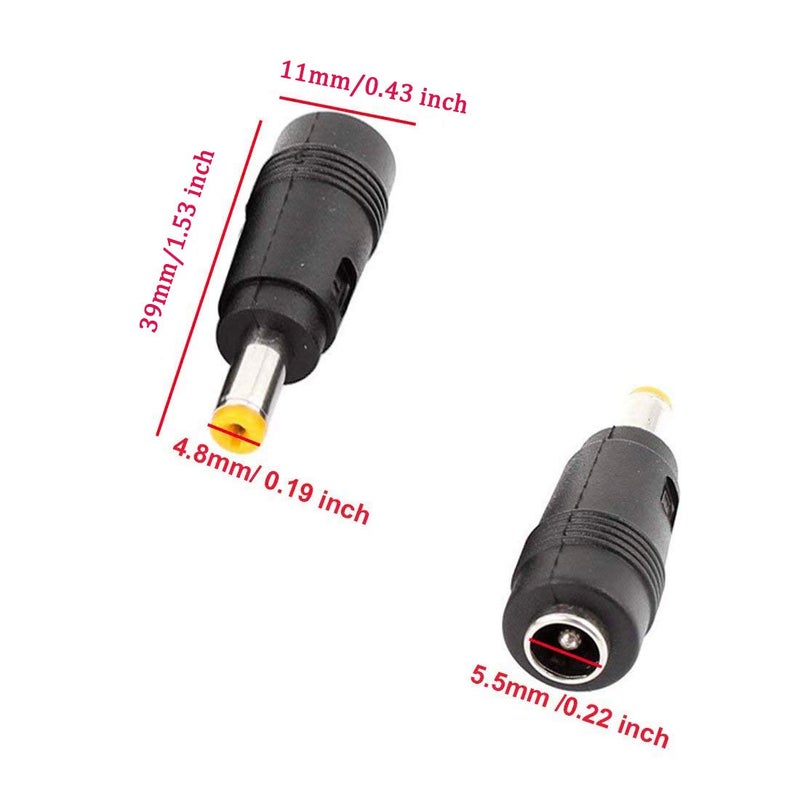XMHF DC Power Converter Plug, 4.8mm x 1.7mm Male to 5.5mm x 2.1mm Female Jack Adapter Connector Black & Yellow Tip 10pcs - Image 2
